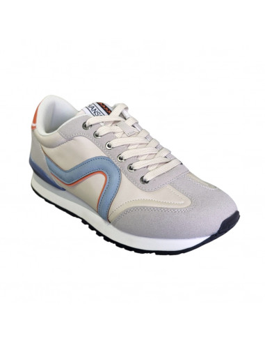 Pantofi sport Hanson pentru barbati, piele ecologica si textil, gri cu albastru