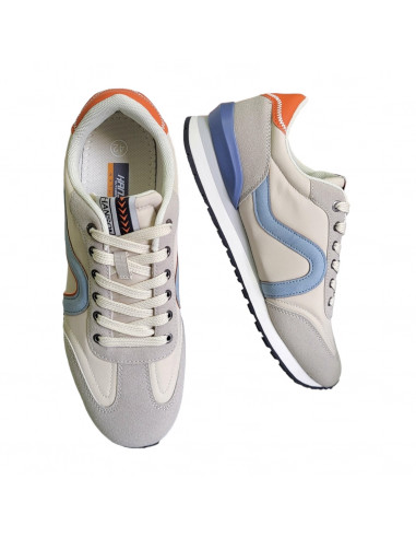 Pantofi sport Hanson pentru barbati, piele ecologica si textil, gri cu albastru