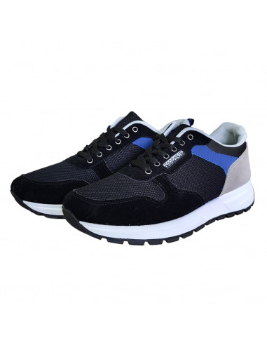 Pantofi sport Hanson pentru barbati, piele ecologica si textil, negru cu gri