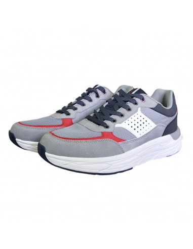 Pantofi sport Hanson pentru barbati, piele ecologica si textil, gri cu rosu