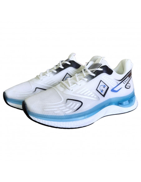 Pantofi sport moderni pentru barbati, textil, alb cu albastru deschis