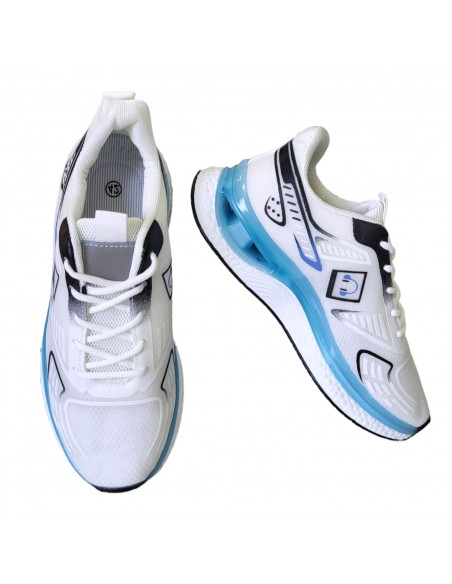 Pantofi sport moderni pentru barbati, textil, alb cu albastru deschis