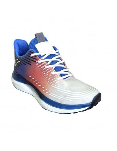 Pantofi sport din textil pentru barbati, alb cu bleumarin si portocaliu, cu dungi