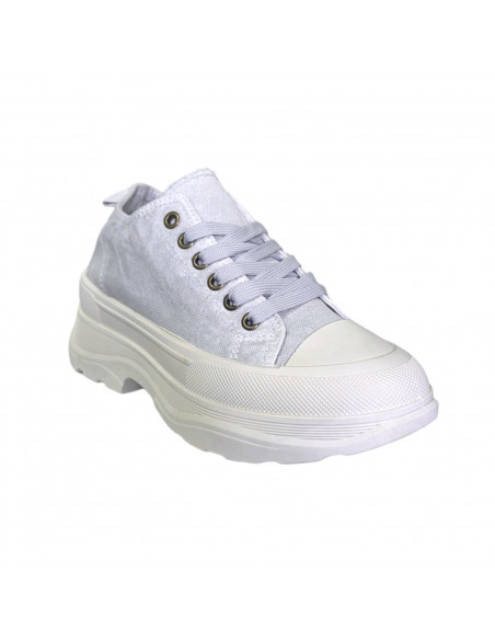 Pantofi casual din textil gri si talpa inalta, pentru femei