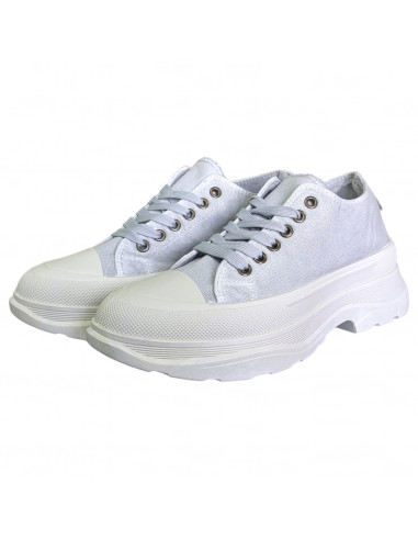 Pantofi casual din textil gri si talpa inalta, pentru femei