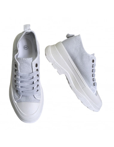 Pantofi casual din textil gri si talpa inalta, pentru femei