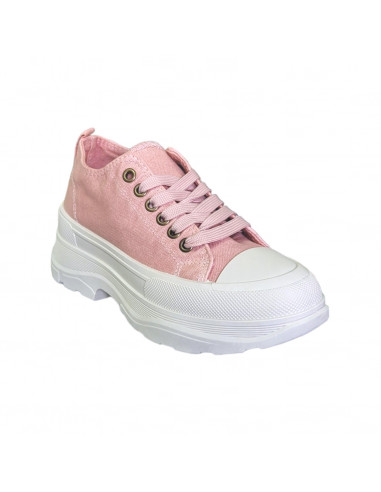 Pantofi casual din textil roz si talpa inalta, pentru femei