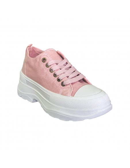 Pantofi casual din textil roz si talpa inalta, pentru femei