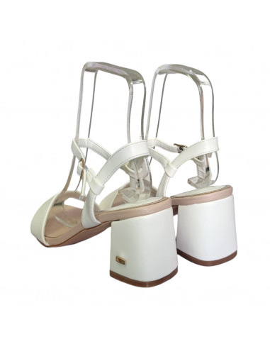 Sandale elegante pentru femei, piele eco, albe, cu toc gros