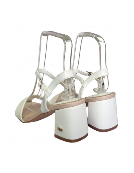 Sandale elegante pentru femei, piele eco, albe, cu toc gros