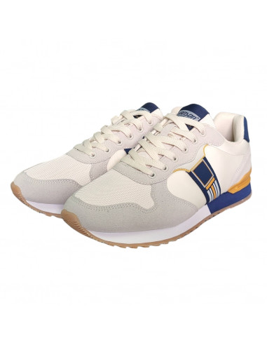 Pantofi sport Hanson pentru barbati, piele ecologica si textil, bej cu bleumarin