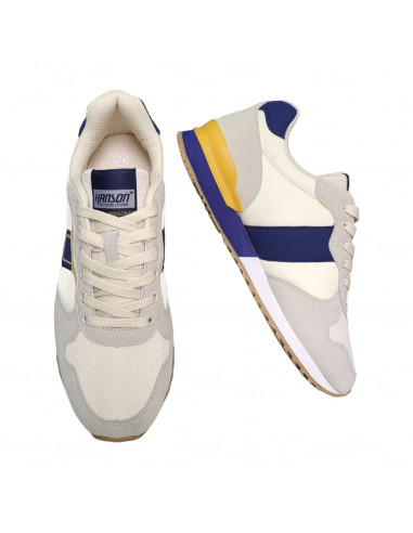 Pantofi sport Hanson pentru barbati, piele ecologica si textil, bej cu bleumarin