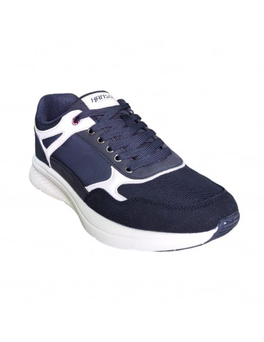 Pantofi sport Hanson pentru barbati, piele ecologica si textil, bleumarin cu alb
