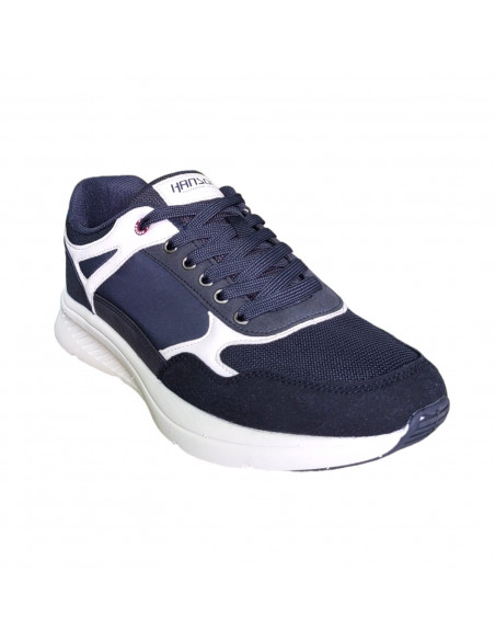 Pantofi sport Hanson pentru barbati, piele ecologica si textil, bleumarin cu alb