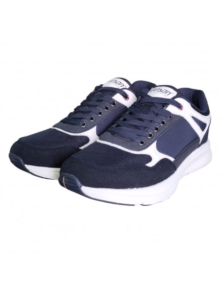 Pantofi sport Hanson pentru barbati, piele ecologica si textil, bleumarin cu alb