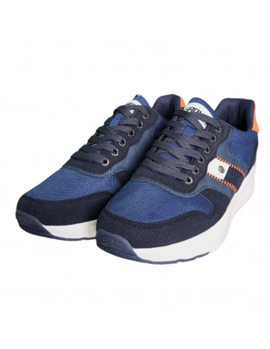 Pantofi sport Hanson pentru barbati, piele ecologica si textil, bleumarin cu portocaliu