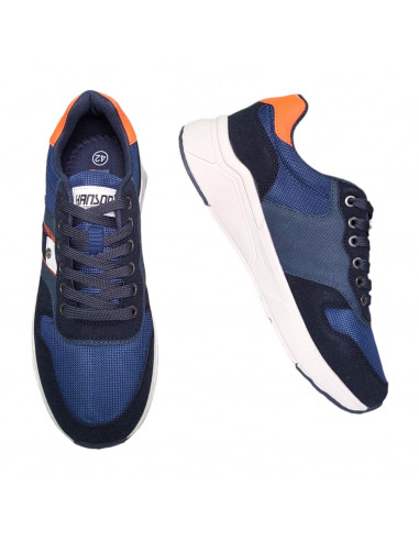 Pantofi sport Hanson pentru barbati, piele ecologica si textil, bleumarin cu portocaliu
