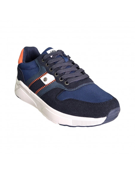 Pantofi sport Hanson pentru barbati, piele ecologica si textil, bleumarin cu portocaliu