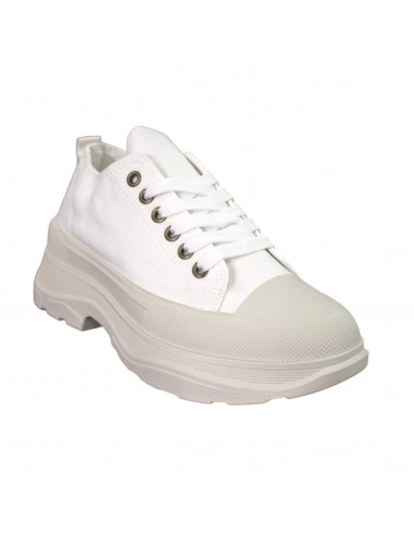 Pantofi casual din textil alb si talpa inalta, pentru femei