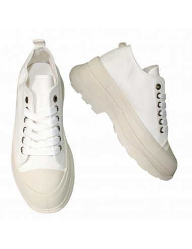Pantofi casual din textil alb si talpa inalta, pentru femei