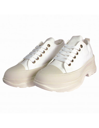 Pantofi casual din textil alb si talpa inalta, pentru femei