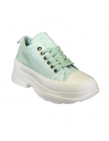 Pantofi casual din textil verde si talpa inalta, pentru femei