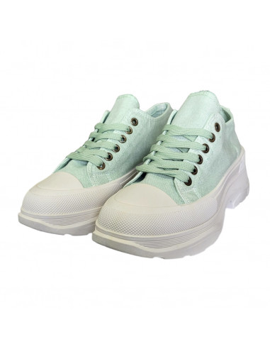 Pantofi casual din textil verde si talpa inalta, pentru femei