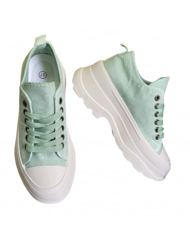 Pantofi casual din textil verde si talpa inalta, pentru femei
