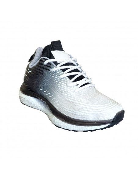 Pantofi sport din textil pentru barbati, alb cu negru, cu dungi