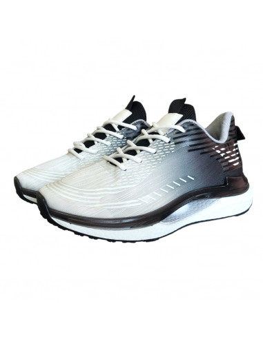 Pantofi sport din textil pentru barbati, alb cu negru, cu dungi