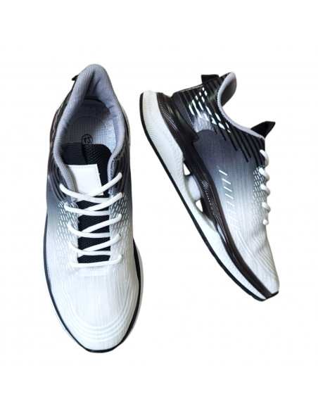 Pantofi sport din textil pentru barbati, alb cu negru, cu dungi