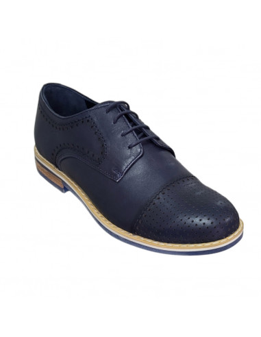 Pantofi eleganţi, din piele naturală, pentru bărbaţi, bleumarin, perforaţi