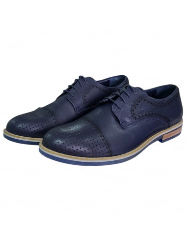 Pantofi eleganţi, din piele naturală, pentru bărbaţi, bleumarin, perforaţi