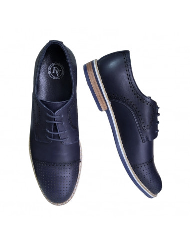 Pantofi eleganţi, din piele naturală, pentru bărbaţi, bleumarin, perforaţi