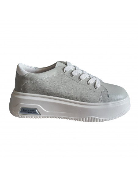Pantofi tip sneakers din piele naturala gri, pentru femei
