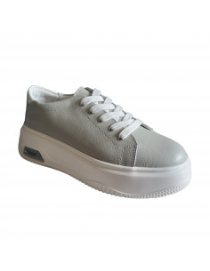 Pantofi tip sneakers din piele naturala gri, pentru femei 2
