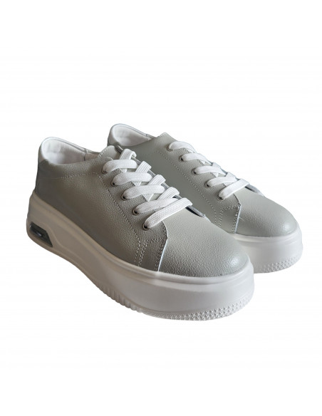 Pantofi tip sneakers din piele naturala gri, pentru femei