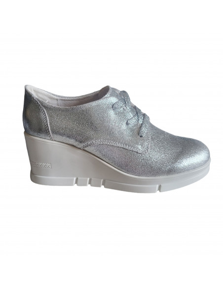 Pantofi casual din piele naturala argintie, pentru femei