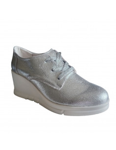 Pantofi casual din piele naturala argintie, pentru femei 2