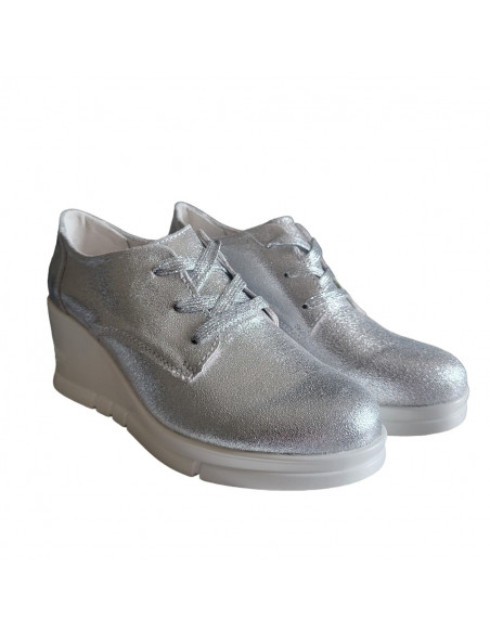 Pantofi casual din piele naturala argintie, pentru femei