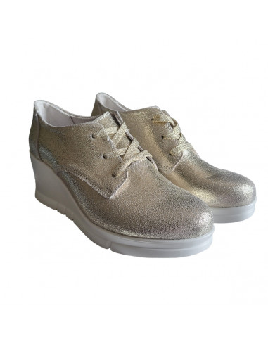 Pantofi casual din piele naturala aurie, pentru femei