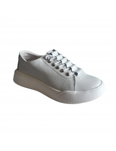 Pantofi tip sneakers din piele naturala gri deschis, pentru femei 2