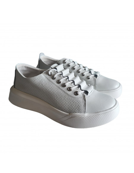 Pantofi tip sneakers din piele naturala gri deschis, pentru femei