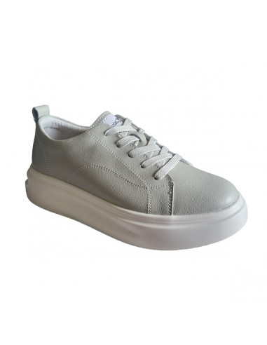 Pantofi tip sneakers din piele naturala gri, pentru femei