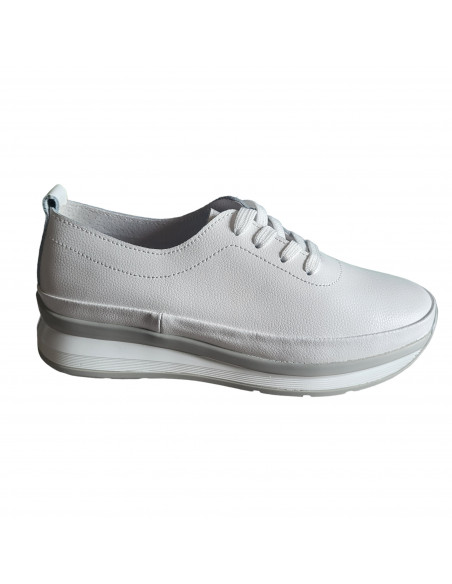 Pantofi tip sneakers din piele naturala alba, pentru femei