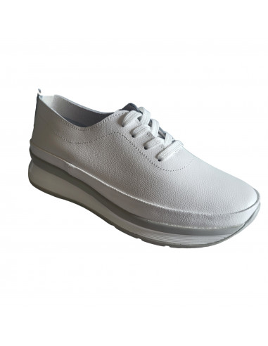 Pantofi tip sneakers din piele naturala alba, pentru femei