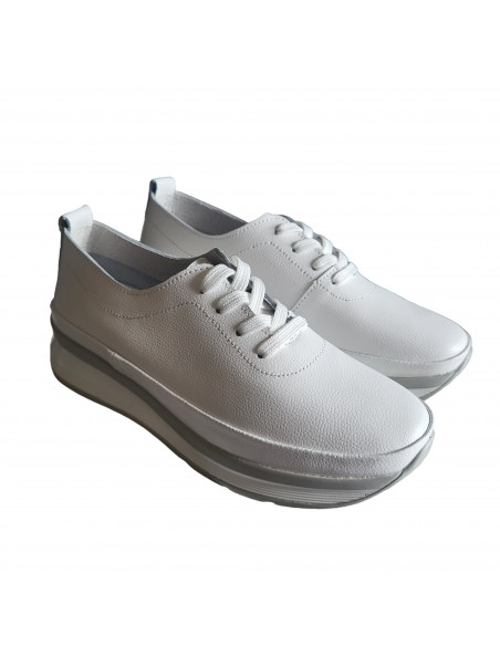 Pantofi tip sneakers din piele naturala alba, pentru femei