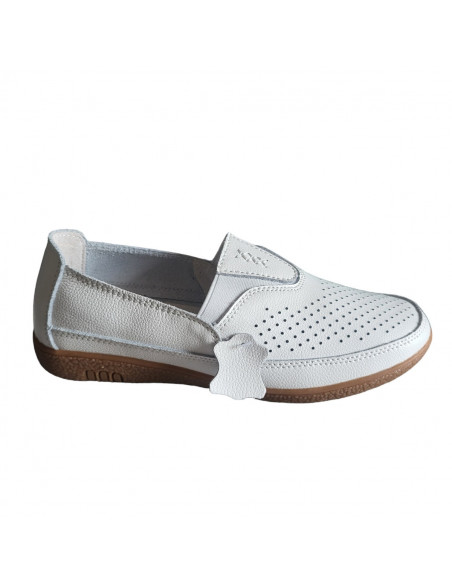 Pantofi tip mocasin din piele naturala alba, pentru femei