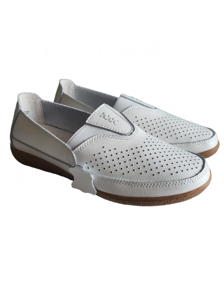 Pantofi tip mocasin din piele naturala alba, pentru femei