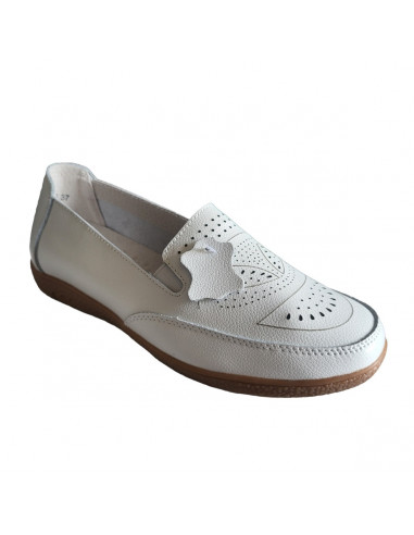 Pantofi tip mocasin din piele naturala alba, pentru femei